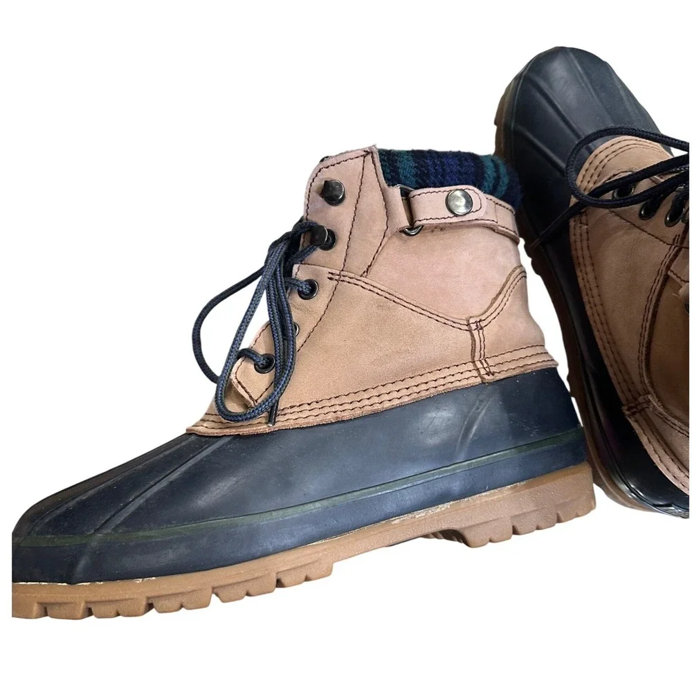 Northwest Territory 90s Vintage Women Tan Plaid Lined Duck Boots Leather Size 9